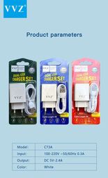 Bộ sạc 2 cổng 2.4A Chân Micro, Type C, iPhone chính hãng VVZ, Model: V - C73