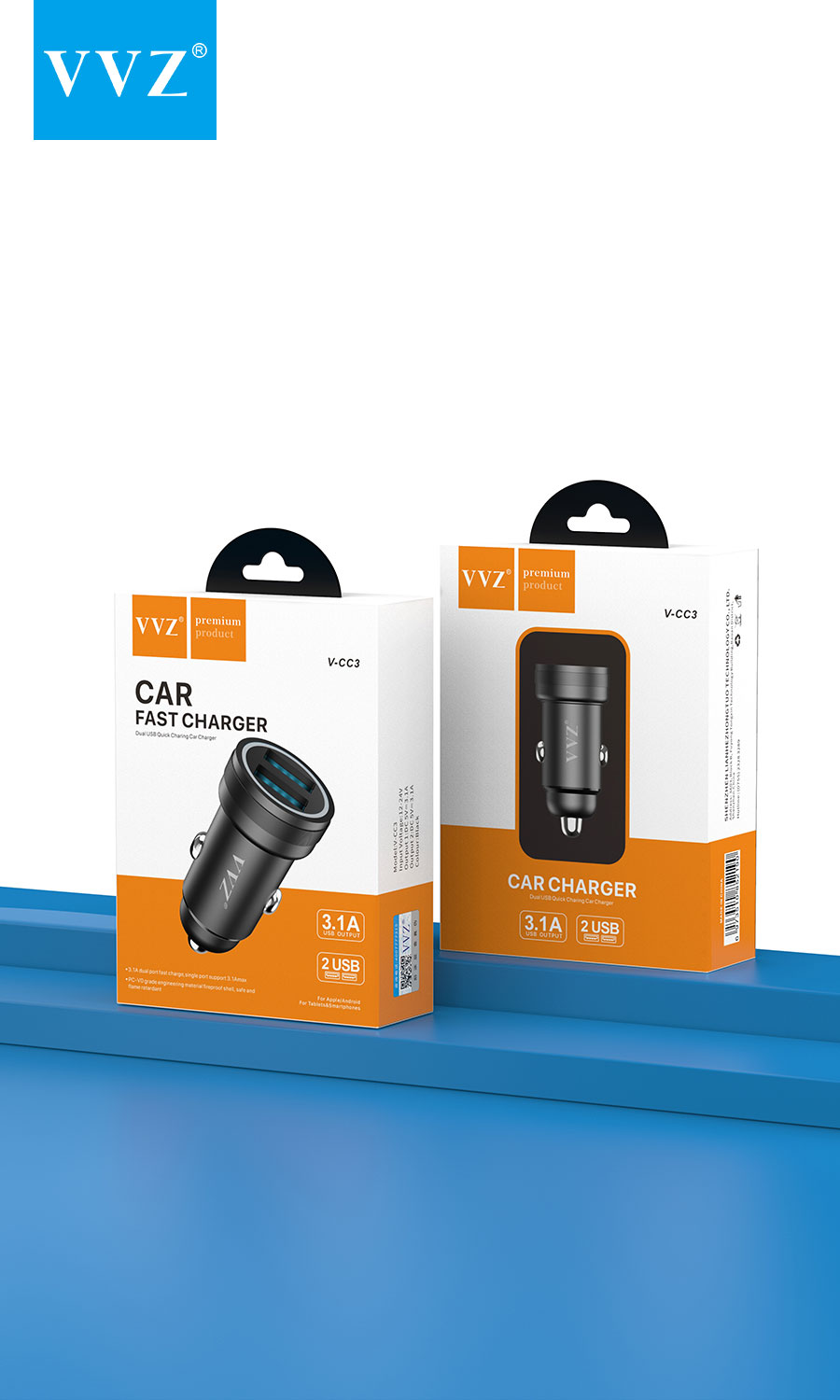 SẠC Ô TÔ 2 CỔNG 3.1A HÃNG VVZ - CC3