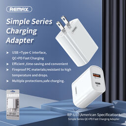 Củ sạc nhanh REMAX RP-U37 EU/US 18W PD+QC USB+Type C