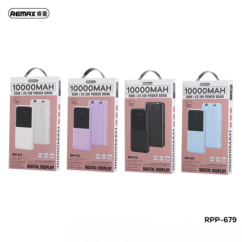 Pin sạc dự phòng REMAX RPP-679 10000mAh tích hợp 2 cáp sạc nhanh 20W+22.5W