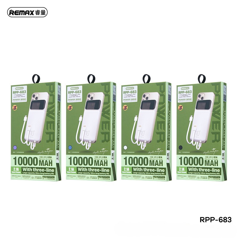 Pin sạc dự phòng REMAX RPP-683 10000mAh tích hợp 3 cáp 2.1A