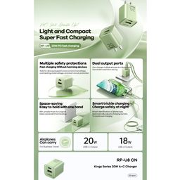 Củ sạc nhanh 20W 1 cổng USB 1 cổng typeC REMAX RP-U8 -Bị nứt chân chim nhỏ ở vỏ