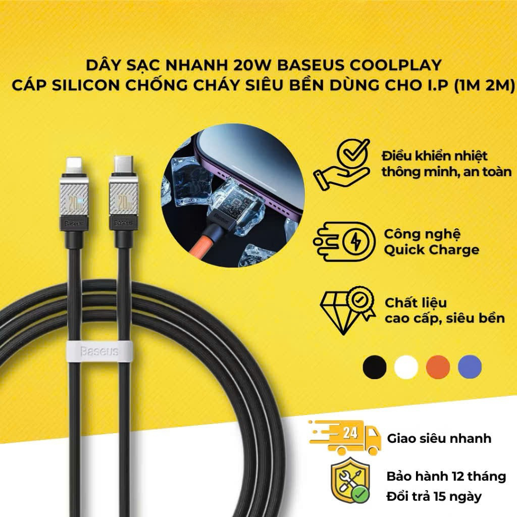 Cáp Sạc Nhanh C-L Baseus CoolPlay Series PD 20W Fast Charging Cable chống rối,…