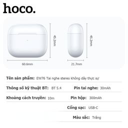 Tai nghe không dây Hoco EW76, Bluetooth 5.4, kết nối nhanh, ổn định , sử dụng…