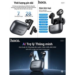 Tai nghe AI phiên dịch thông minh Bluetooth V5.4 Hoco EQ27 (AI) ANC +ENC ,Dịch…