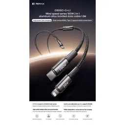 Cáp sạc nhanh REMAX Wind speed 100W 2 in 1 Aluminum alloy braided data cable C…