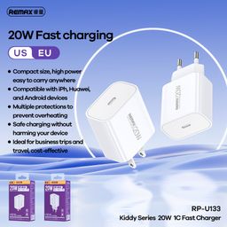 Củ Sạc Nhanh REMAX RP-U133 (US-EU) Supreme Charge – Công Nghệ Sạc Nhanh 20W