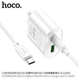 Bộ Sạc Nhanh HOCO C109 (US) Fighter- Sạc Nhanh PD20W-QC3.0 - Sạc Ổn Định Cho M…