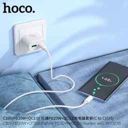 Bộ Sạc Nhanh HOCO C109 (US) Fighter- Sạc Nhanh PD20W-QC3.0 - Sạc Ổn Định Cho M…