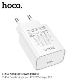 Củ Sạc Hoco C143/C143A (US/EU) PD20W Cổng Type-C Thiết Kế Nhỏ Gọn, Hỗ trợ Sạc…