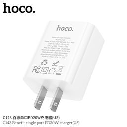 Củ Sạc Hoco C143/C143A (US/EU) PD20W Cổng Type-C Thiết Kế Nhỏ Gọn, Hỗ trợ Sạc…