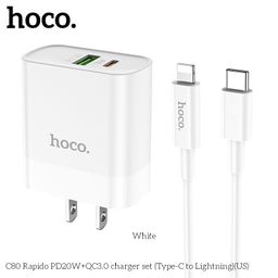 Củ Sạc Nhanh Hoco C80/C80 Plus (US) PD20W QC3.0 Nhỏ Gọn Hỗ Trợ Sạc Nhanh Cho N…