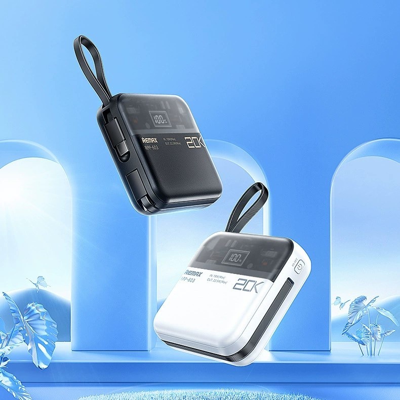 Sạc dự phòng REMAX RPP-603 20.000mAh sạc nhanh 22.5W tích hợp 2 cáp typeC và IP tiện lợi.
