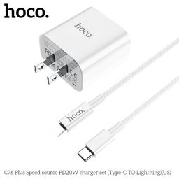 Combo Củ Sạc Và Cáp Hoco C76 Plus - C To iP 1M, Sạc Nhanh PD20W, Nhỏ Gọn Tiện…