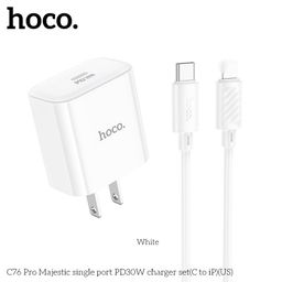 Bộ Sạc Nhanh Hoco C76 Pro (US) - PD30W Kèm Cáp C To iP, Thiết Kế Gọn Nhẹ Hỗ Tr…