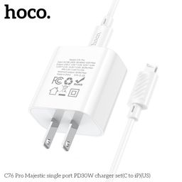 Bộ Sạc Nhanh Hoco C76 Pro (US) - PD30W Kèm Cáp C To iP, Thiết Kế Gọn Nhẹ Hỗ Tr…