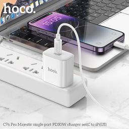 Bộ Sạc Nhanh Hoco C76 Pro (US) - PD30W Kèm Cáp C To iP, Thiết Kế Gọn Nhẹ Hỗ Tr…