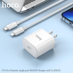 Bộ Sạc Nhanh Hoco C76 Pro (US) - PD30W Kèm Cáp C To iP, Thiết Kế Gọn Nhẹ Hỗ Tr…