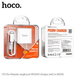 Bộ Sạc Nhanh Hoco C76 Pro (US) - PD30W Kèm Cáp C To iP, Thiết Kế Gọn Nhẹ Hỗ Tr…