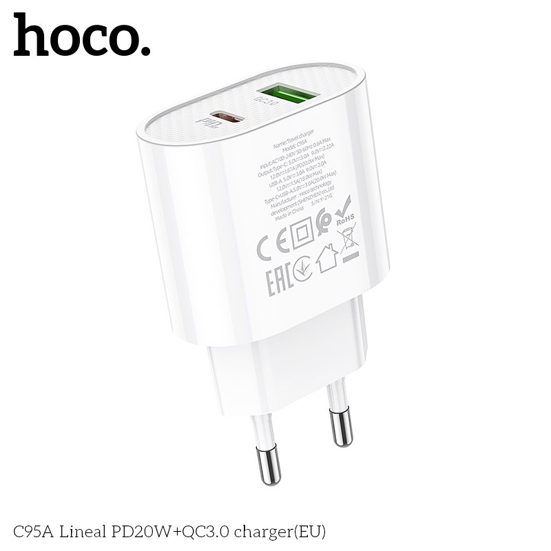 Củ Sạc Hoco C95A (EU) - Sạc Nhanh PD20W QC3.0, Hai Cổng Sạc Tiện Lợi Cho Điện Thoại Máy Tính Bảng