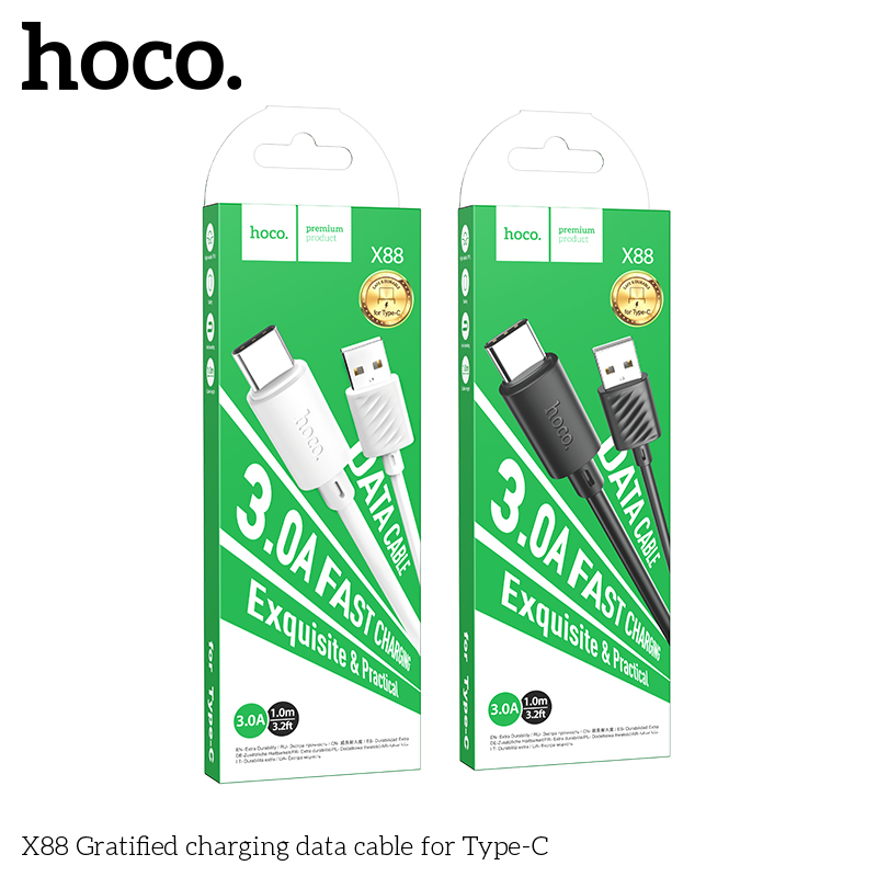 Cáp Sạc Hoco X88 1M 2.4A Truyền Dữ Liệu Ổn Định, Chất liệu PVC dẻo dai, Chống Rối, Chống Gãy Đầu Cáp