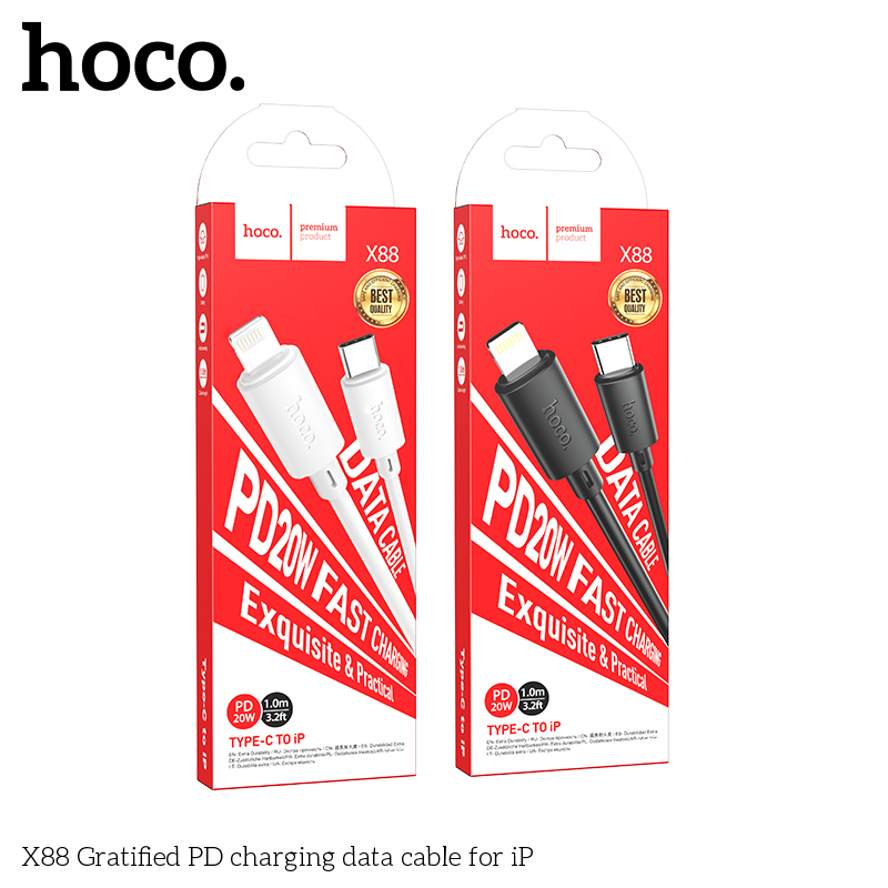 Cáp Sạc Nhanh Hoco X88 C To C 60W / C To iP PD20W Dây 1M Sạc Nhanh Truyền Dữ Liệu Ổn Định