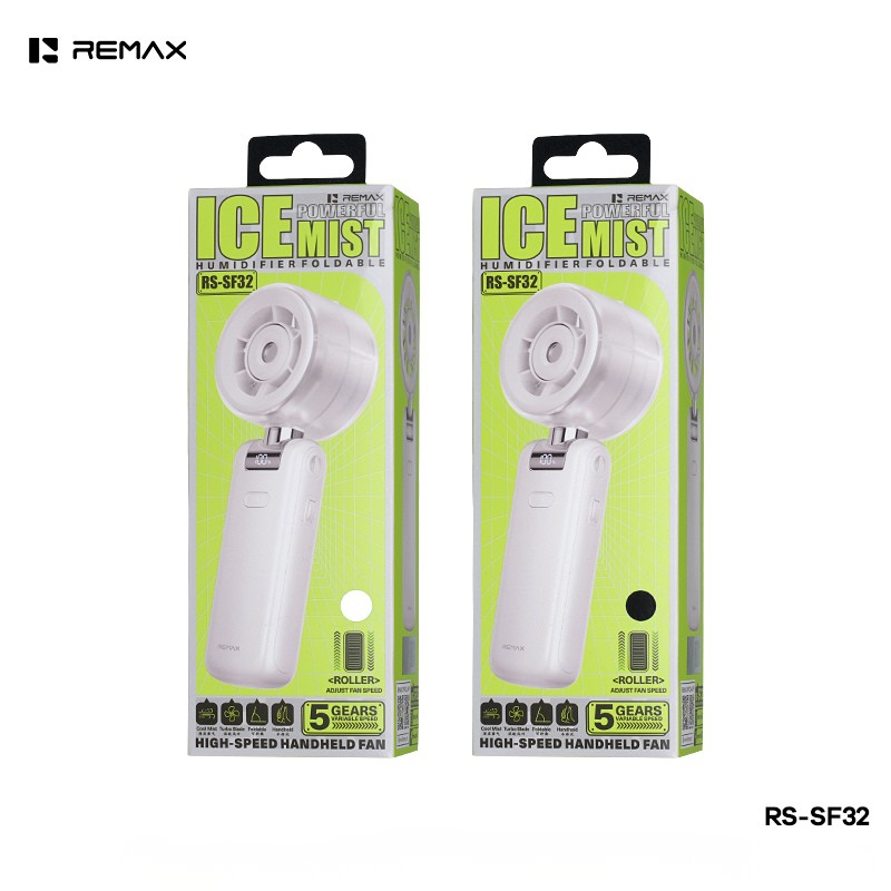 Quạt Cầm Tay Phun Sương REMAX RS-SF32 Làm Mát Nhanh, Pin 3600mAh, Gập Gọn Có Màn Hình Hiển Thị
