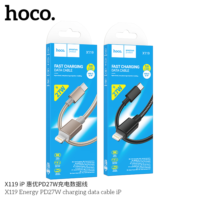Cáp Sạc Nhanh Hoco X119 Energy 1M C To C 60W / C To iP PD27W Chống Rối Truyền Dữ Liệu Ổn Định