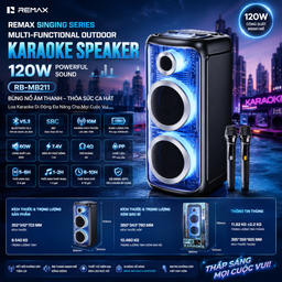 Loa Bluetooth Karaoke REMAX RB-MB21 Kèm 2 Micro Không Dây Công Suất Lớn 120W B…