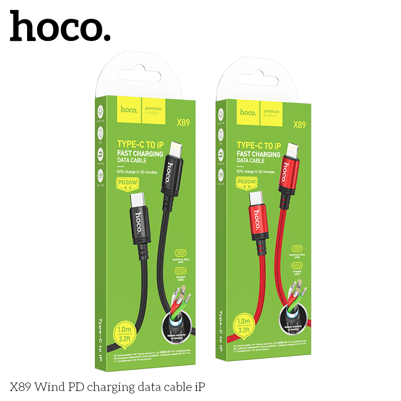 Cáp Sạc Sạc Nhanh Hoco X89 Type-C To iP - PD20W Dây Dù Bện Đầu Hợp Kim Nhôm 1M Cao Cấp