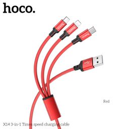 Cáp Sạc Hoco X14 - 3 Trong 1 Dây Bện Nylon Chống Rối 1M, Sạc Đa Thiết Bị