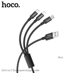 Cáp Sạc Hoco X14 - 3 Trong 1 Dây Bện Nylon Chống Rối 1M, Sạc Đa Thiết Bị