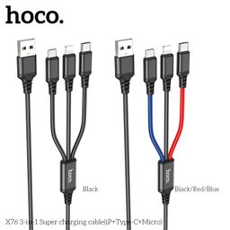 Cáp Sạc 3 Trong 1 Hoco X76 Lightning + Type-C + Micro USB Dây Dù Nylon 1M Sạc…