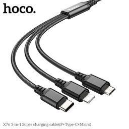 Cáp Sạc 3 Trong 1 Hoco X76 Lightning + Type-C + Micro USB Dây Dù Nylon 1M Sạc…