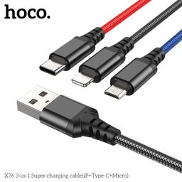Cáp Sạc 3 Trong 1 Hoco X76 Lightning + Type-C + Micro USB Dây Dù Nylon 1M Sạc…