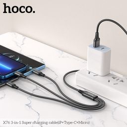 Cáp Sạc 3 Trong 1 Hoco X76 Lightning + Type-C + Micro USB Dây Dù Nylon 1M Sạc…