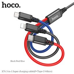 Cáp Sạc 3 Trong 1 Hoco X76 Lightning + Type-C + Micro USB Dây Dù Nylon 1M Sạc…
