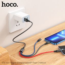 Cáp Sạc 3 Trong 1 Hoco X76 Lightning + Type-C + Micro USB Dây Dù Nylon 1M Sạc…
