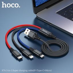 Cáp Sạc 3 Trong 1 Hoco X76 Lightning + Type-C + Micro USB Dây Dù Nylon 1M Sạc…