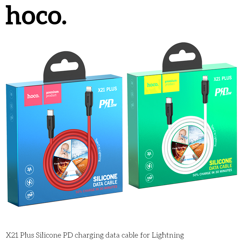 Cáp Sạc Nhanh Hoco X21 Plus PD20W IP 1M Dây Silicone Cao Cấp Chống Rối