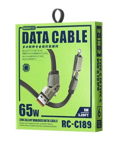 Cáp sạc đa năng 4in1 sạc tương thích nhiều cổng REMAX 65W RC-C189 thiết kế dây bện chống rối.