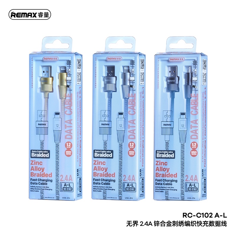 Cáp sạc Usb-Lighting bọc dù Remax RC-C102 A-L 1.2M 2.4A