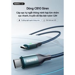 Cáp sạc nhanh 30W tự ngắt thông minh, đèn led REMAX CB10 Type C to L Smart Pow…