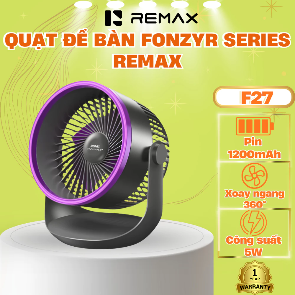 Quạt để bàn REMAX F27, dung lượng 1200mAh động cơ không chổi than, gió nhẹ, ch…