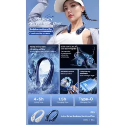Quạt đeo cổ Remax F23, chất liệu ABS + PC silicon, gió mạnh, hoạt động êm, dun…
