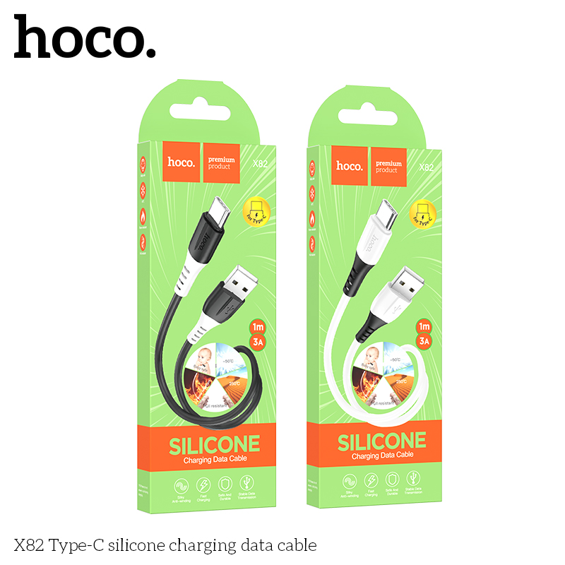 Cáp sạc silicone Hoco X82 2.4A/3A truyền dữ liệu ổn định, dây dài 1M.