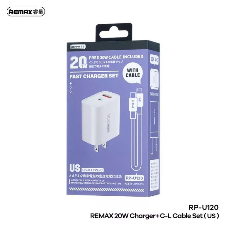Bộ sạc nhanh Remax Kiddy Series RP-U120 1 Cổng USB 1 Cổng Type C Sạc Nhanh 20W