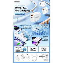 Bộ sạc nhanh Remax Kiddy Series RP-U120 1 Cổng USB 1 Cổng Type C Sạc Nhanh 20W