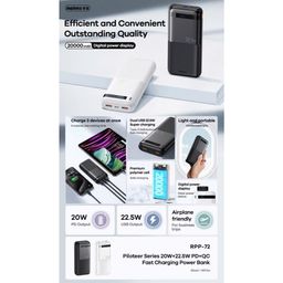Pin sạc dự phòng sạc nhanh REMAX Piloteer Series 20W+22.5W RPP-72 20.000mAh