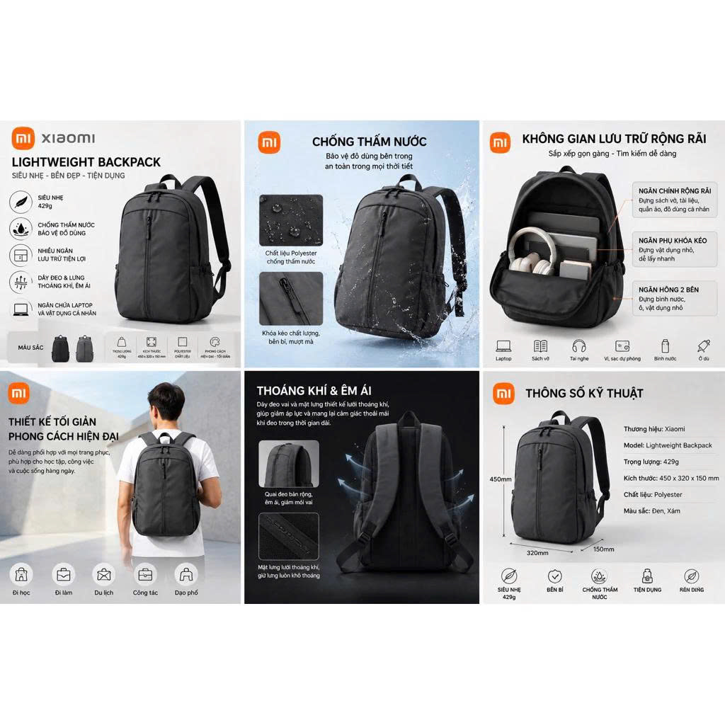 Balo Xiaomi Lightweight backpack, chống nước, siêu nhẹ
